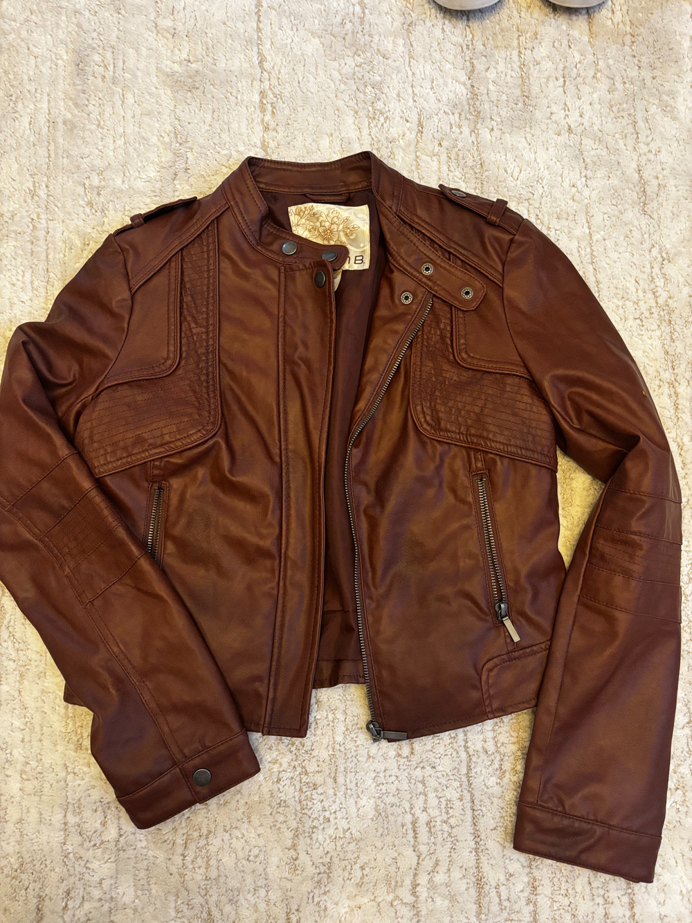 Arden B Moto Jacket Brown Faux Leather Size S